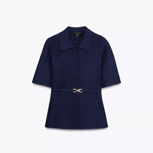 NWT Zara Navy Knit Belted Jacket Top size small